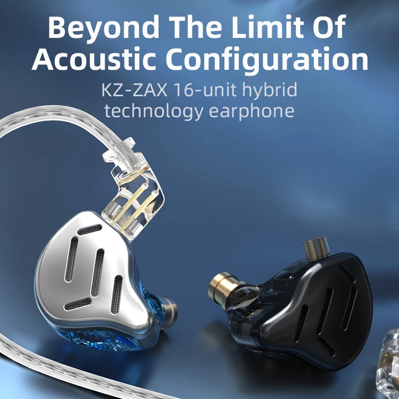 KZ ZAX Headset 16 Units HIFI Bass In Ear Monitor Hybrid technology Earphones Noise Cancelling Earbuds 7BA+1DD Sport Headphones