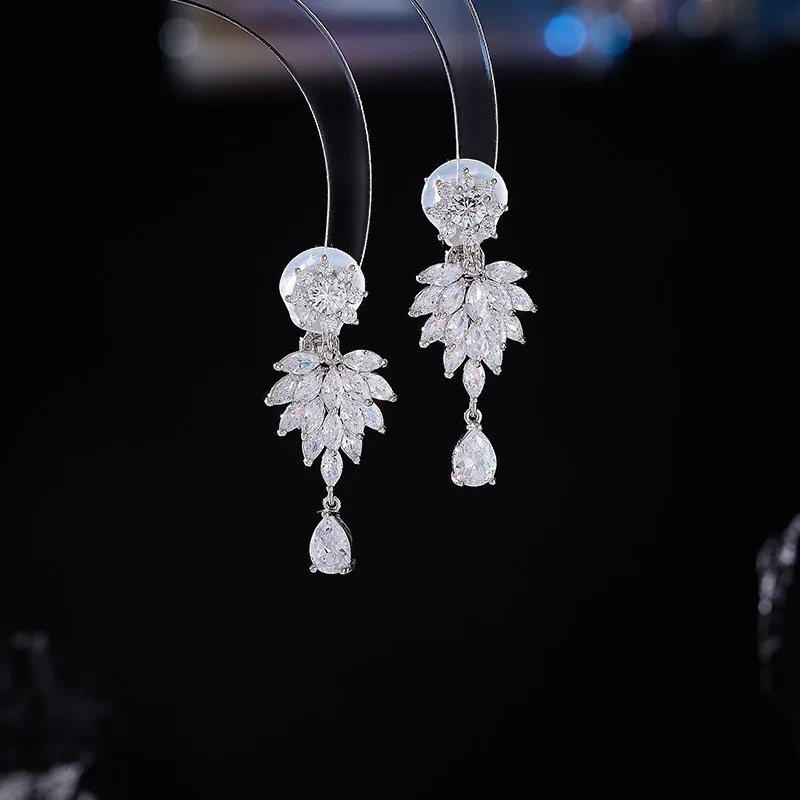 

Zircon stud tassel earrings, no ear holes, ear clips, light luxury, heavy industry, luxurious long earrings for women