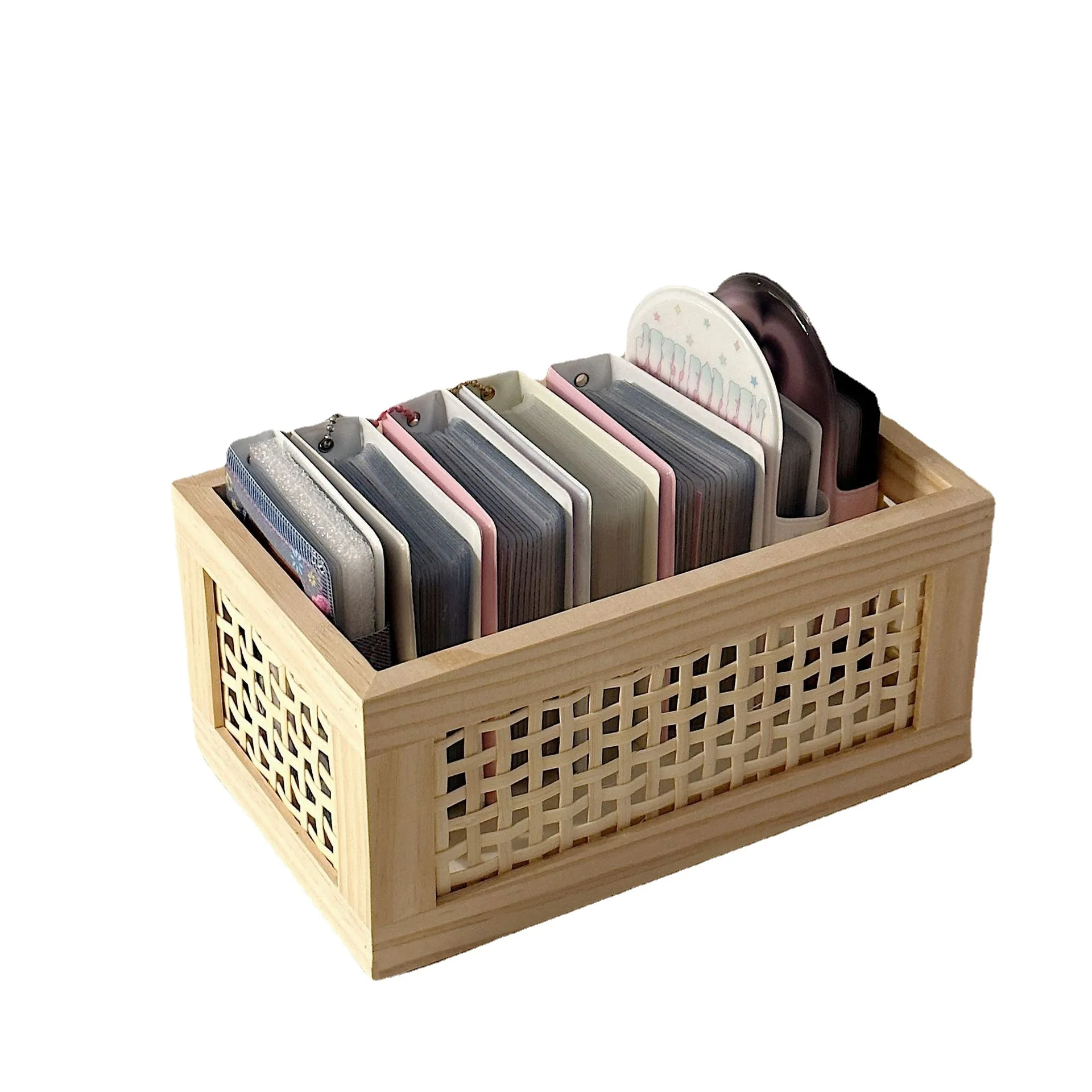 

Desktop rattan storage basket retro wooden small object storage box bamboo sticky notes handmade hollow storage basket spot