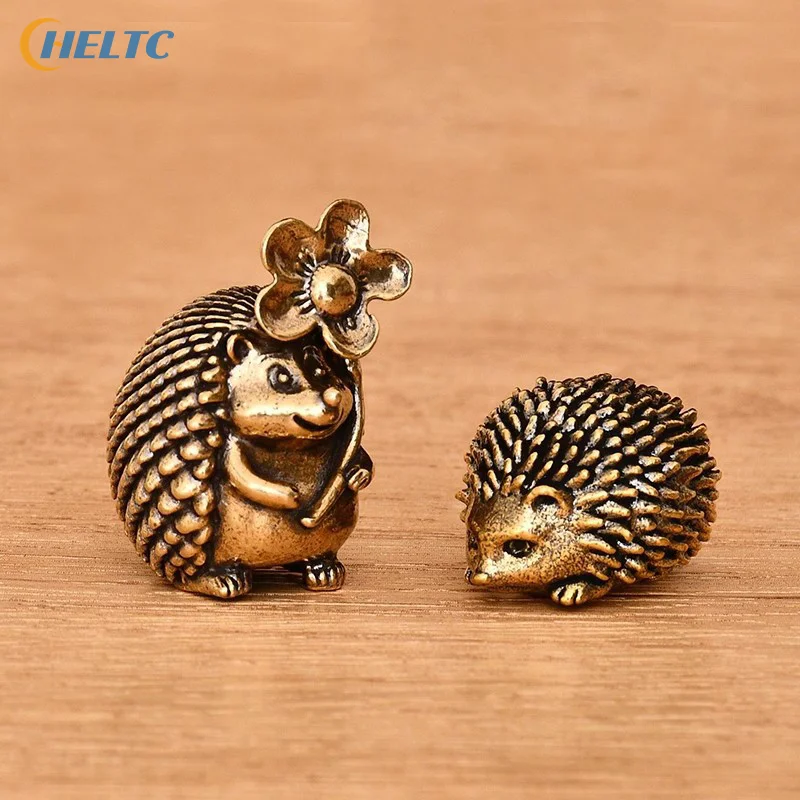 Brass 1pcs Antique Hedgehog Small Ornaments Solid Brass Antique Animal Sculpture Crafts Desk Tea Table Decoration Home Decor