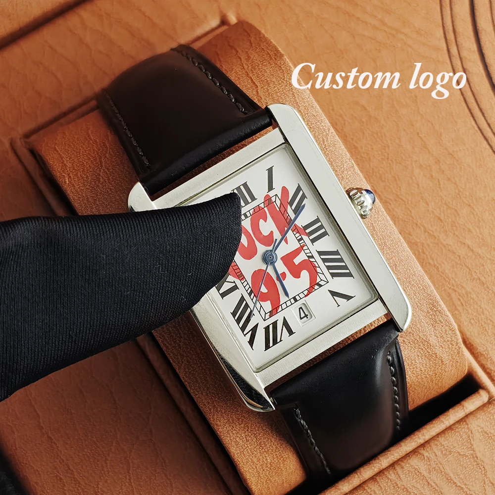 New Men's Watch Time is Money Watch Customized Logo Watch Black Leather Strap Stainless Steel Watch