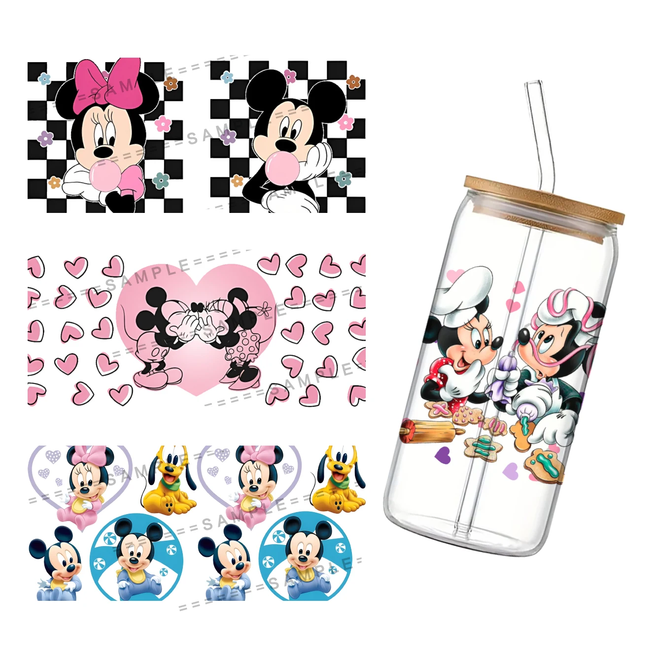 Disney Mickey Minnie Mouse UV DTF Transfers Stickers Decals For 16oz Libbey Cold Cups Mugs Tumbler Waterproof DIY Craft