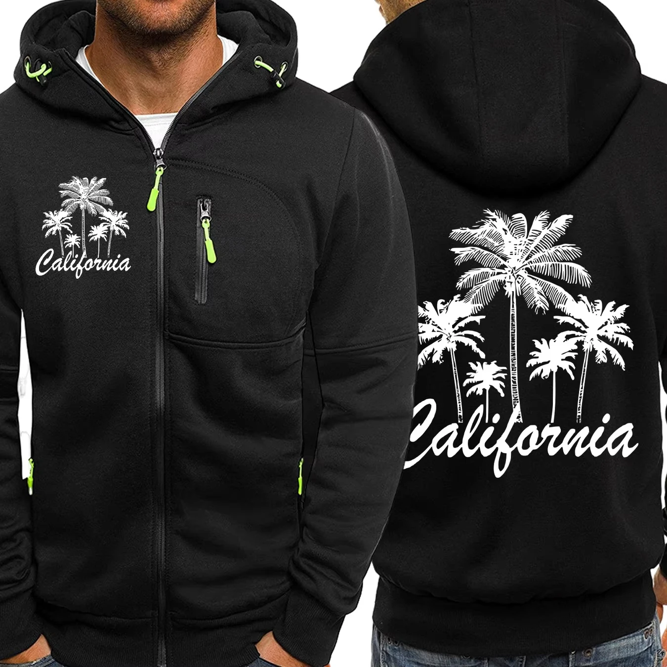 

Креативная толстовка на молнии с принтом кокосовой пальмы Калифорния, мужская модная толстовка, винтажная флисовая толстовка большого размера с капюшоном, повседневное мягкое пальто
