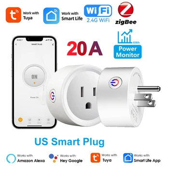 Tuya Smart Plug WiFi / Zigbee US Socket 20A With Power Monitor Timing Outlet Smart Life App Control Works with Alexa Google Home 1
