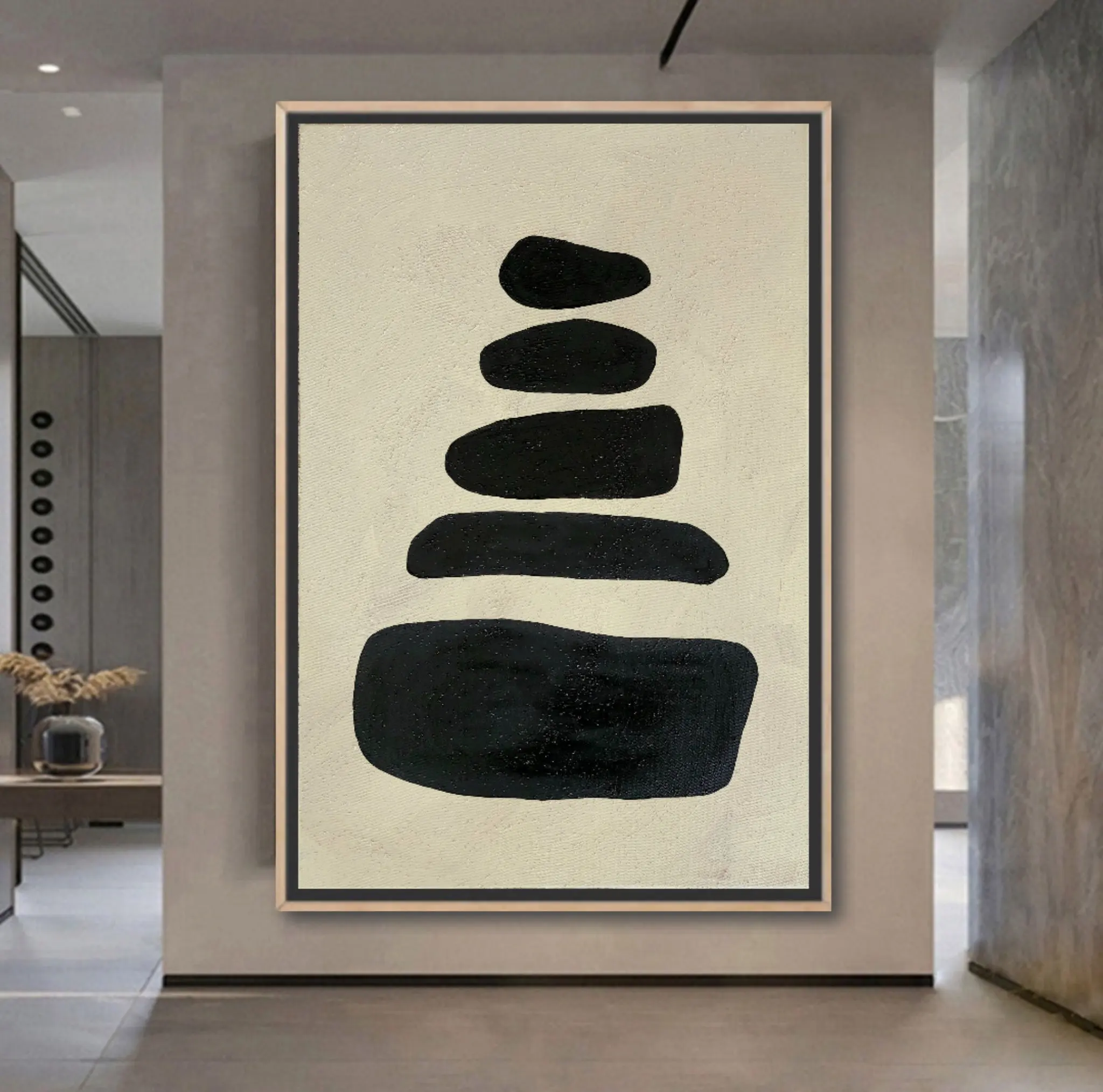 Large Abstract Paintingnordic Oil Paintingbeige Painting Black Paintingoriginal Boho Zen Artminimalist Arttextured Painting