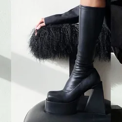 DORATASIA 2022 Brand Winter Women High Heeled Boots Mid Calf Platform Shoes Chunky Non Slip Fashion Elegant Trendy Quality Shoes