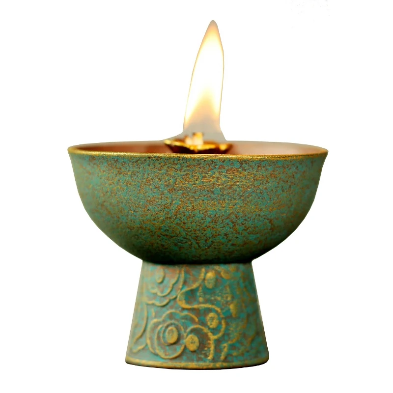 Handmade Ghee Lamp Holder Household Candle Wick Old-fashioned Light Oil Zen Philosophy Candlestick Incandescent Lamp Bedroom