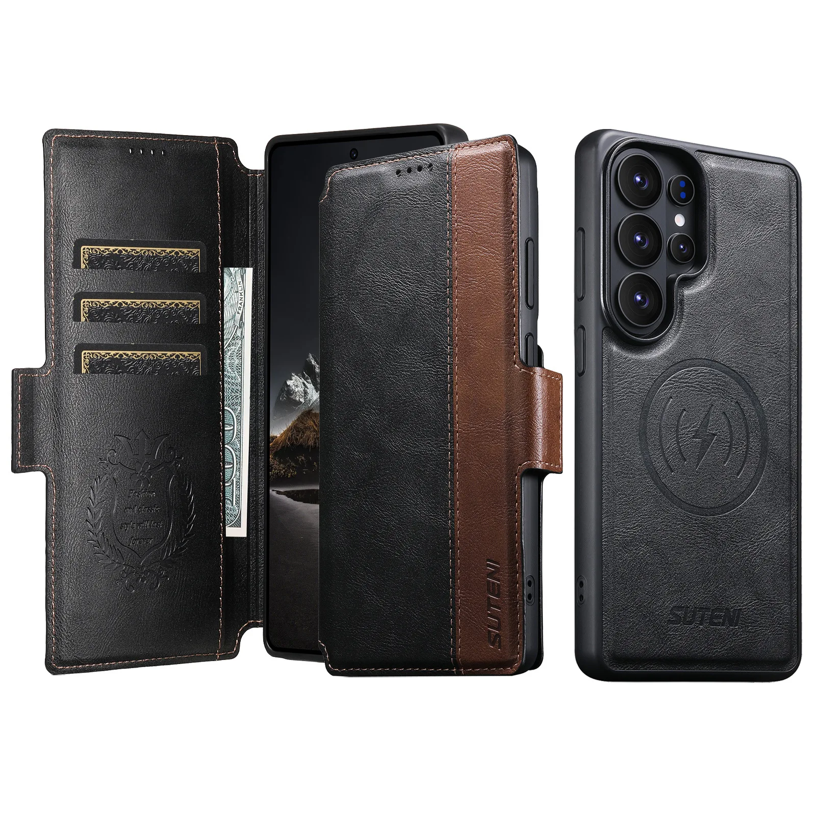 

case for S26 S25 S24 S23 S22 plus ultra Flip card insertion magnetic suction 2-in-1 wireless charging bracket leather cover