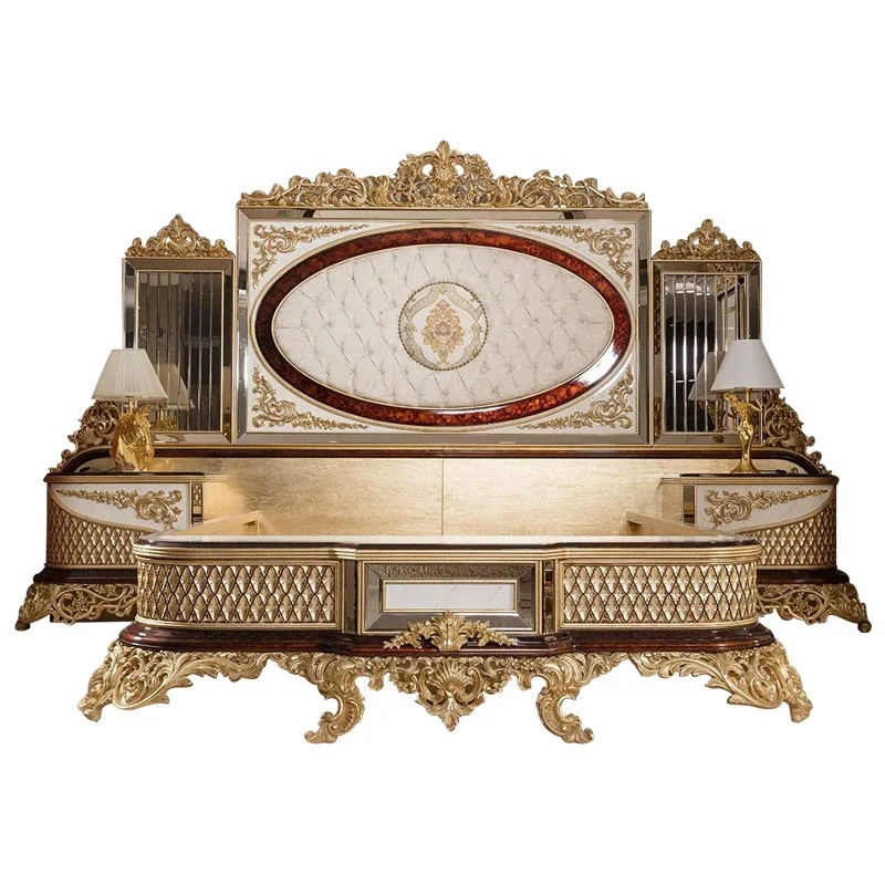Solid wood carving French fabric bed master bedroom big bed wedding solid wood bed