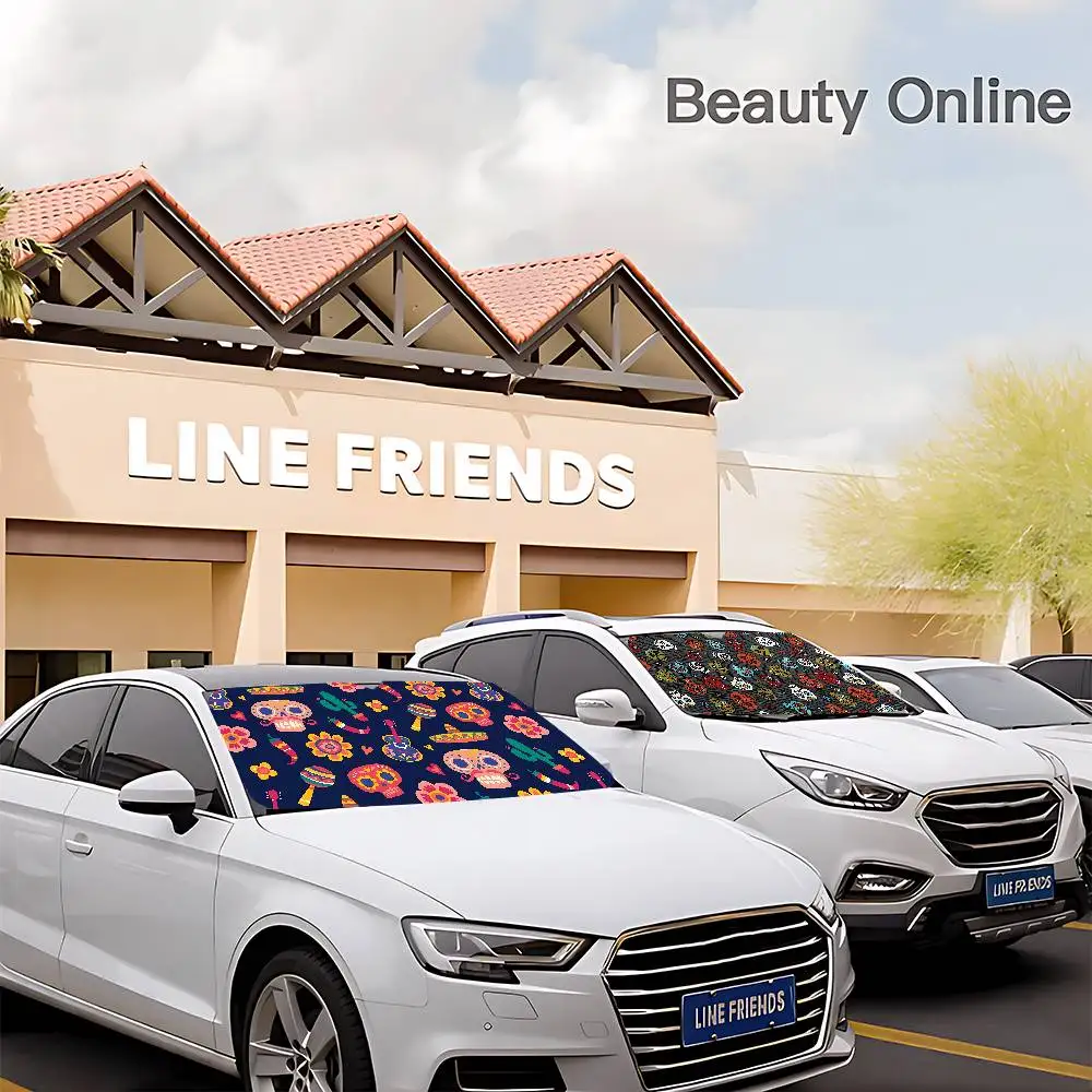 

The Dead Skulls Car Sunshade Window Sunshade Sunblock Front Windshield Hood Interior Front Baffle Double Ring Sunshade
