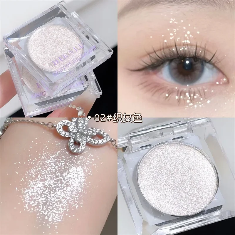 New Monochrome White Shiny Highlighter Palette Gorgeous Glitter Eyeshadow Long Lasting Pearlescent Shimmer Brighten Bronzers