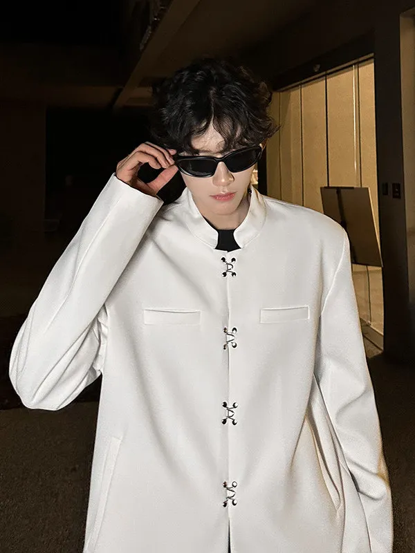 

Новая китайская мужская куртка-жакет из полиэстера с металлическим воротником-стойкой, утепленными плечами, свободного кроя, в городском стиле