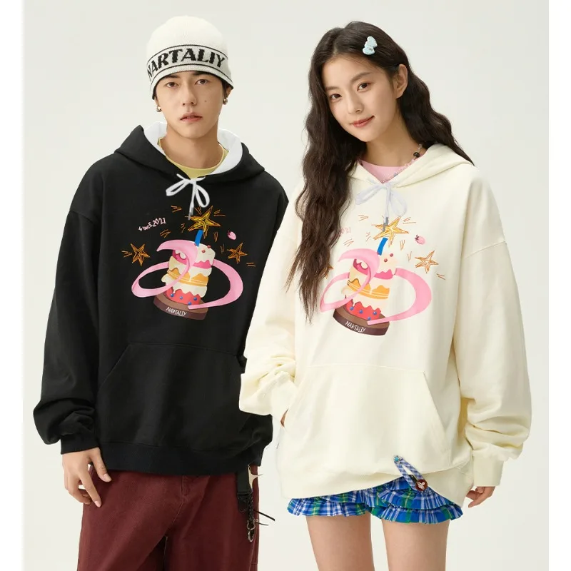 

New Fun Cake 3D Printed Hoodie Versatile Warm Fleece Men and Women's Couple Top Trendy