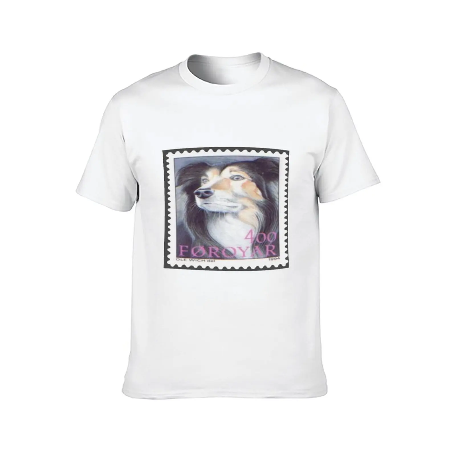 تي شيرت Faroe Island Sheepdog Stamp تي شيرت رجالي من القطن عالي الجودة أساسي تي شيرت #2