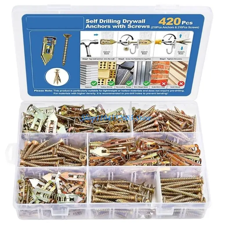 Y6GD 420Pcs Drilling Gypsum Board Screw Set Carbon Steel Anchors and Screws for Wall Decoration, Shelves