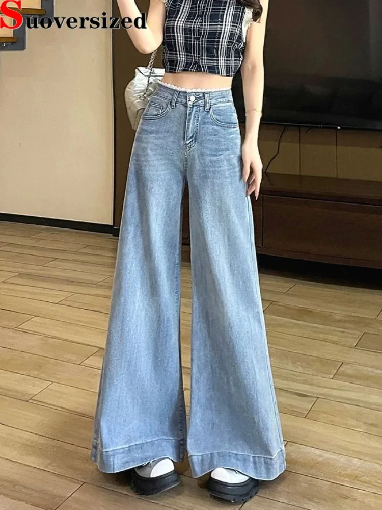 

Широкие уличные джинсы с высокой талией, женские повседневные модные свободные новые джинсовые брюки, мешковатые прямые расклешенные брюки в стиле ретро