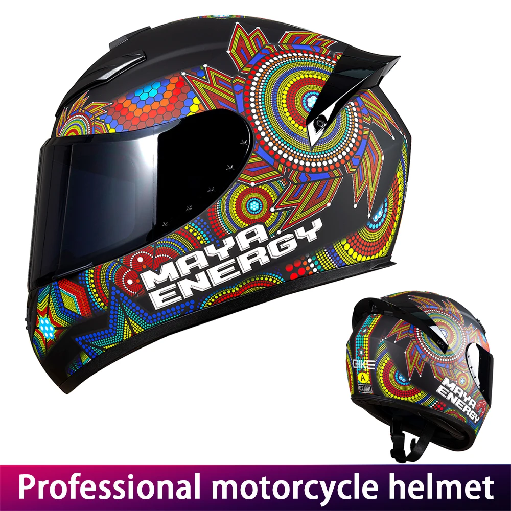 خوذة دراجة نارية للجنسين معتمدة من DOT مع نمط الطوطم خوذة لكامل الوجه للفصول الأربعة مع جناح ذيل كبير لراكبي الدراجات النارية #3