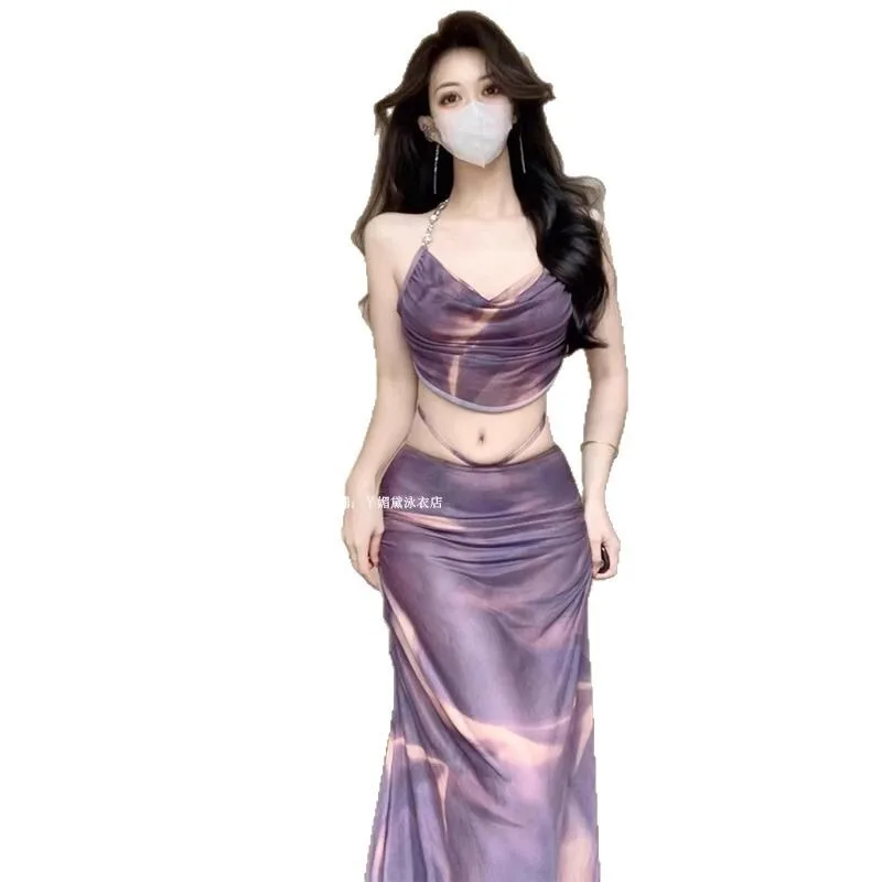 Costume da bagno bikini per donna 2025 Nuovo set a tre pezzi con gonna lunga Costume da bagno sexy push-up con ferretto per vacanze al mare