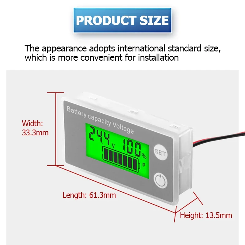 6133A Battery Capacity Indicator DC8-100V LCD Digital Electricity Meter Lithium LiFePO4 Lead-acid Cell 12V 24V 48V 72V Voltmeter