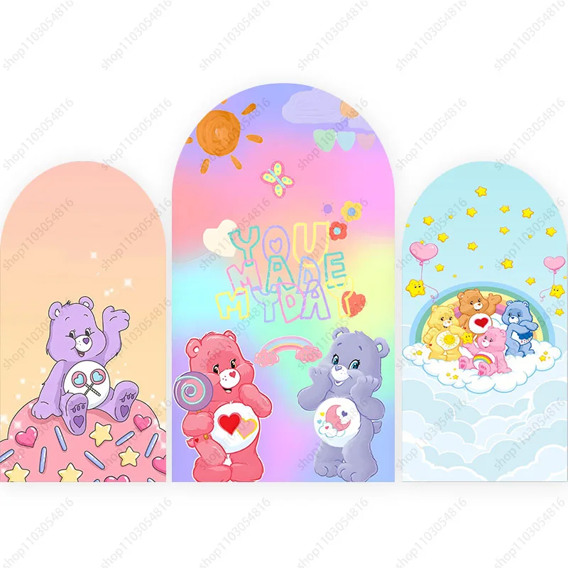 MINISO Care Bear Arch Photo Backdrop Arched Wall For Kids Colorful Birthday Party Baby Shower Doublesided Photography Background