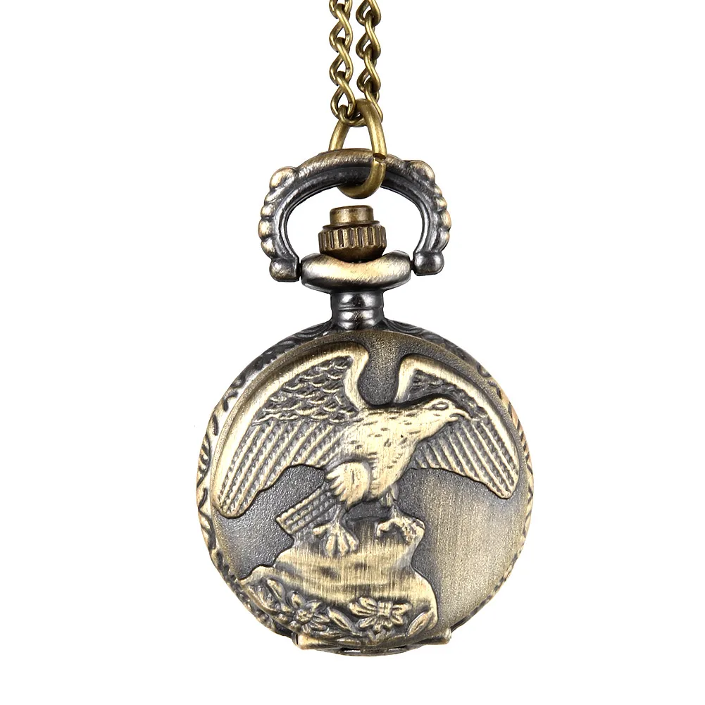 

Fashion Men Women Vintage Quartz Pocket Watch Alloy Antique Eagle Wings Pattern Necklace Pendant Chain Clock Gifts LL@17