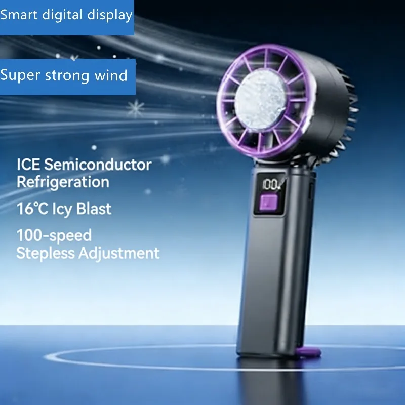 

Portable Handheld Semiconductor Cooling Fan with Digital Display 5 Speed Adjustable Rechargeable Mini Fan For Outdoor Travel