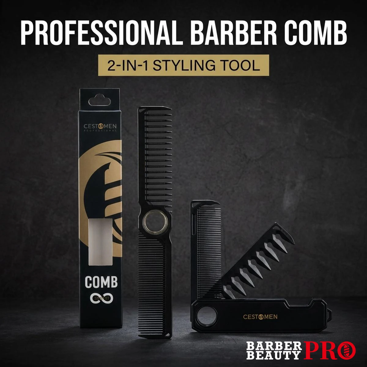 

2Pcs 360°Barber Dual Spining Comb Wide and Fine Tooth Cutting Comb & Folding Pocket Comb Set, 2-in-1 Grooming Kit for Men