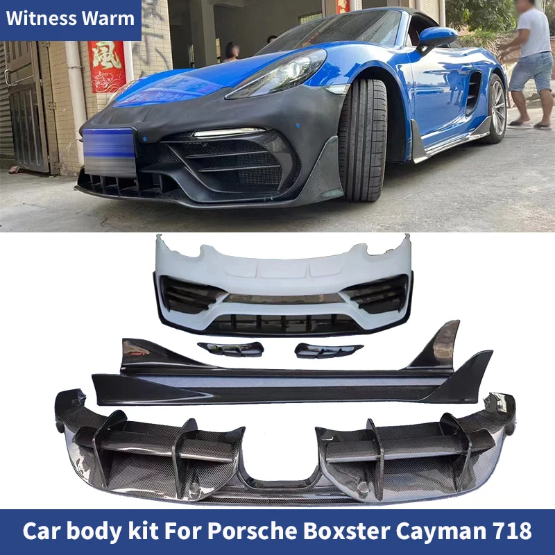 For Porsche 718 Boxster Cayman 2016-2019 FRP Carbon Fiber Front Bumper Rear diffuser Side Skirts tuning body kit Modification