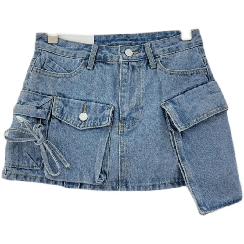 Jupes en jean pour femmes, Streetwear, jupe Cargo, poches multiples, taille haute, extensible, délavé, Y2k, en détresse, Vintage, ligne A, été 2025