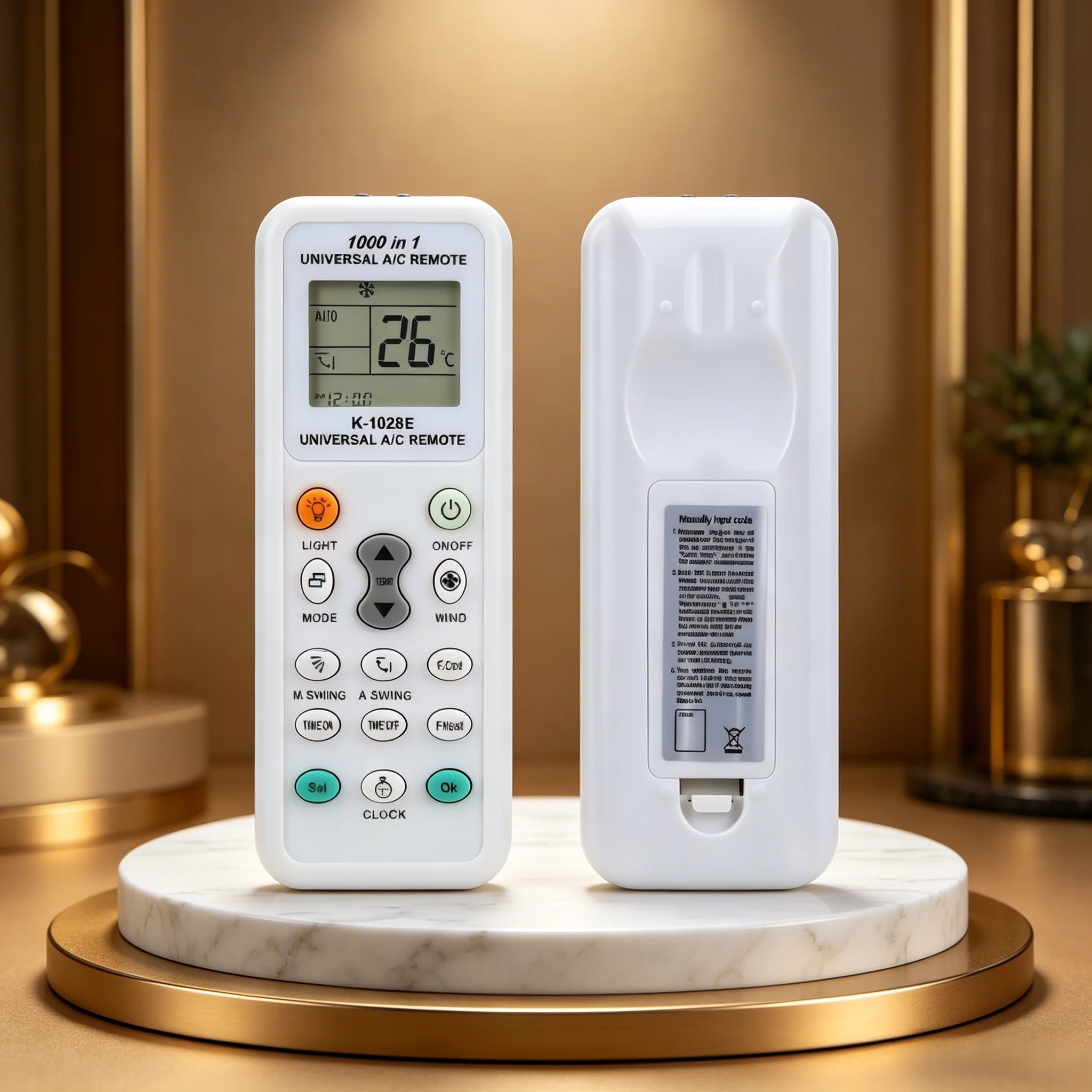 K-1028E 1000-in-1 LCD AC Remote, Compatible with Gree/Midea/Toshiba/Haier & 1000+ Brands