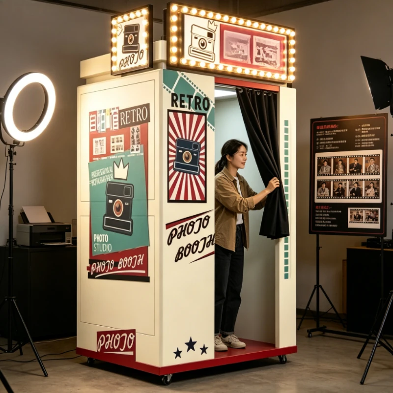 Customized Selfie Photo Booth Kiosk, Self Service Machine with Digital Camera & Photo Printer for Shopping Mall Unattended