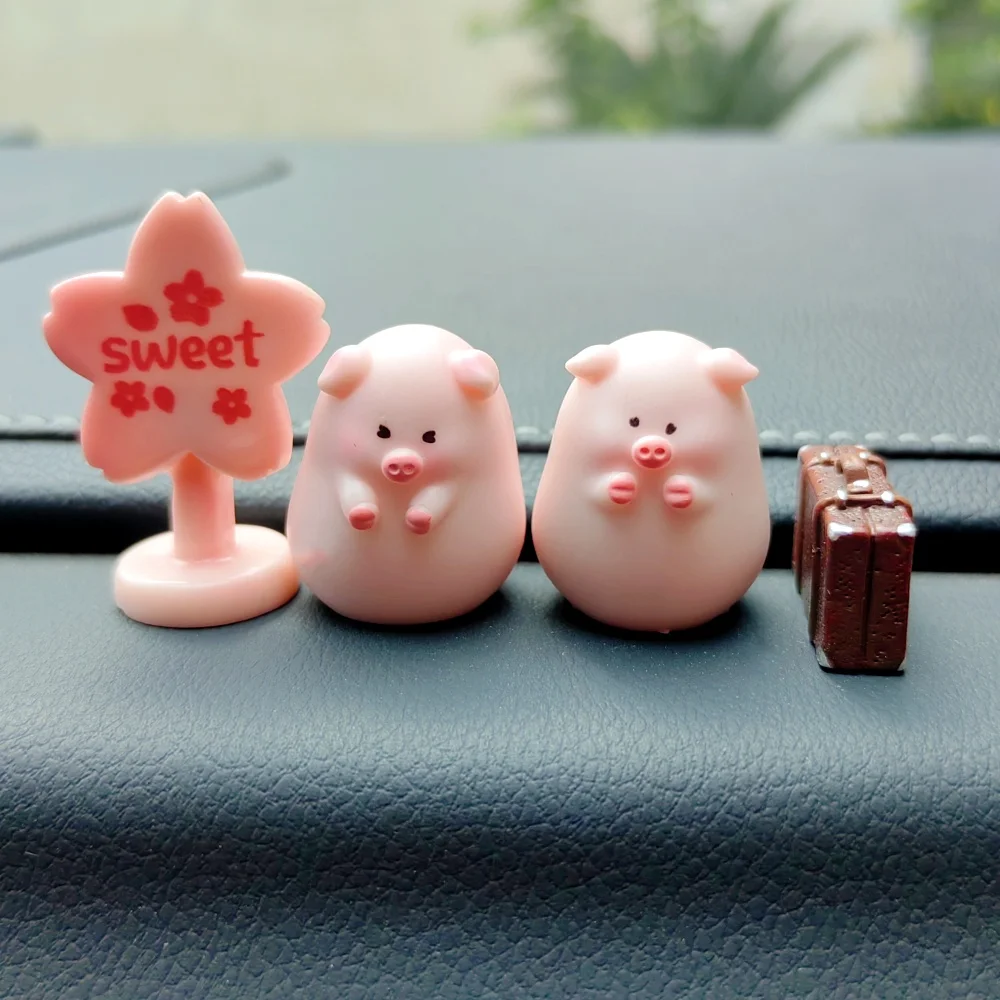 9 قطعة مضحك لطيف الحب الوردي خنزير الحيوان سيارة الديكور البلاستيكية الحرفية مصغرة الشكل صغيرة ل بونساي Microlandscape الجنية حديقة ديكور