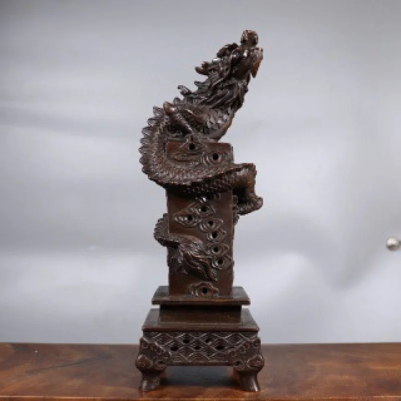 Pure Copper Ornament Flying in the Sky Incense Burner Coiled Dragon Pillar Living Room Office Decor