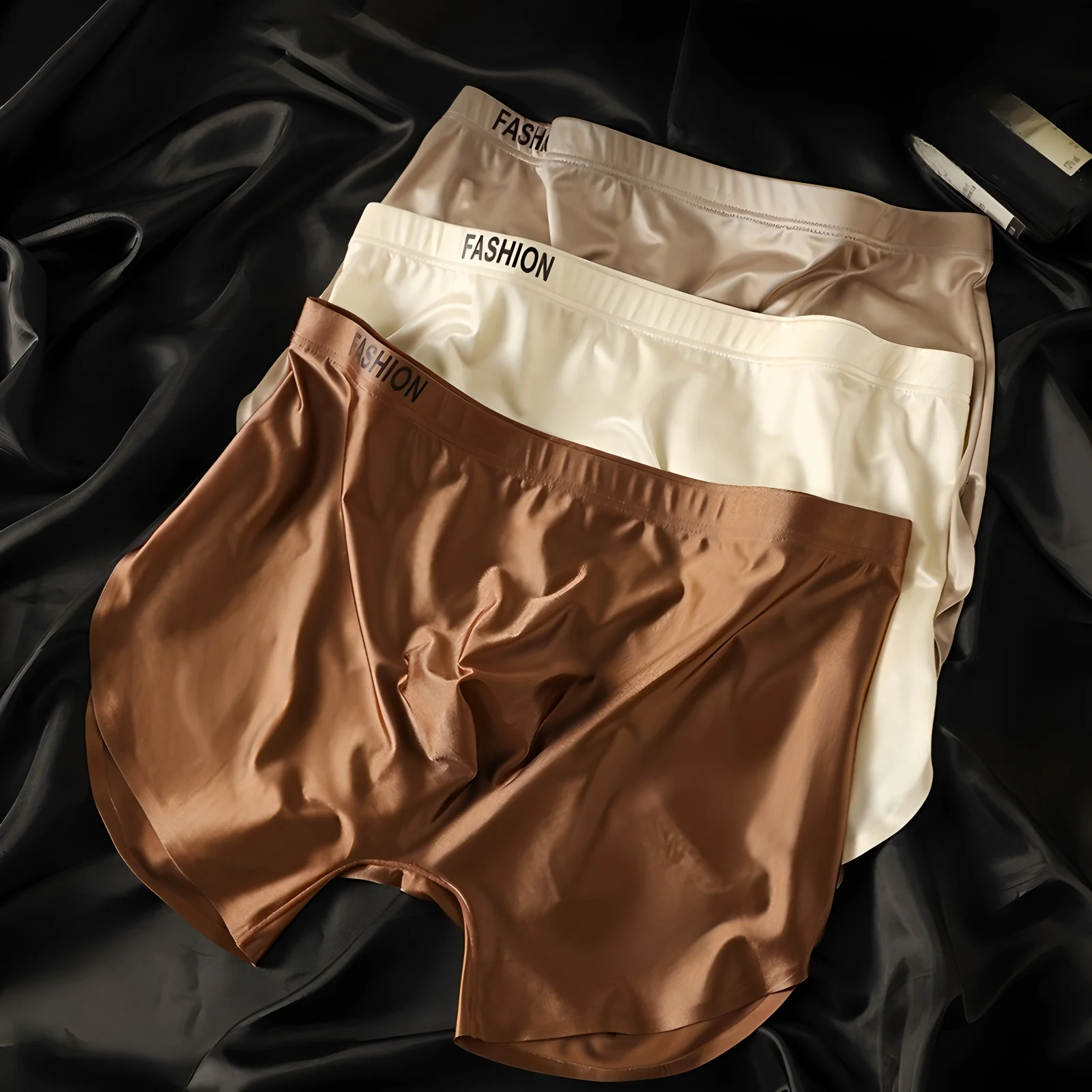 

3PCS/Pack One-piece Seamless U Pouch Men's Panties Luxury Satin-like Ice Silk Boxer Underwear High Elastic Waistband Underpants