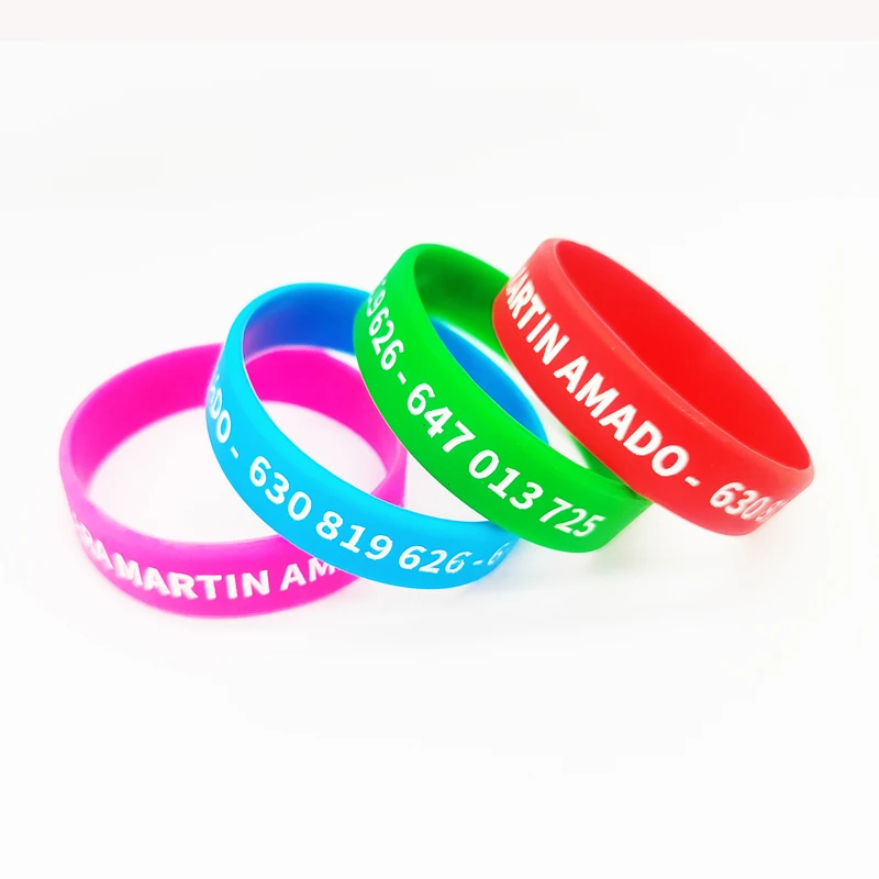 1 Piece Custom Silicone Wristbands Personalized Name Phone Number Silicone Bracelets SOS Rubber Bangles pulsera de goma silicona