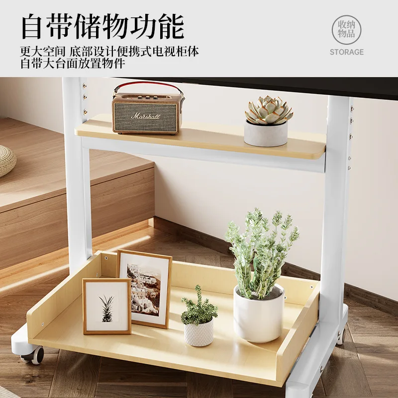 Soporte de TV de madera maciza, polea móvil, estante de suelo, colgador de muebles, estante para arte, universal de 55/65/75/85 pulgadas
