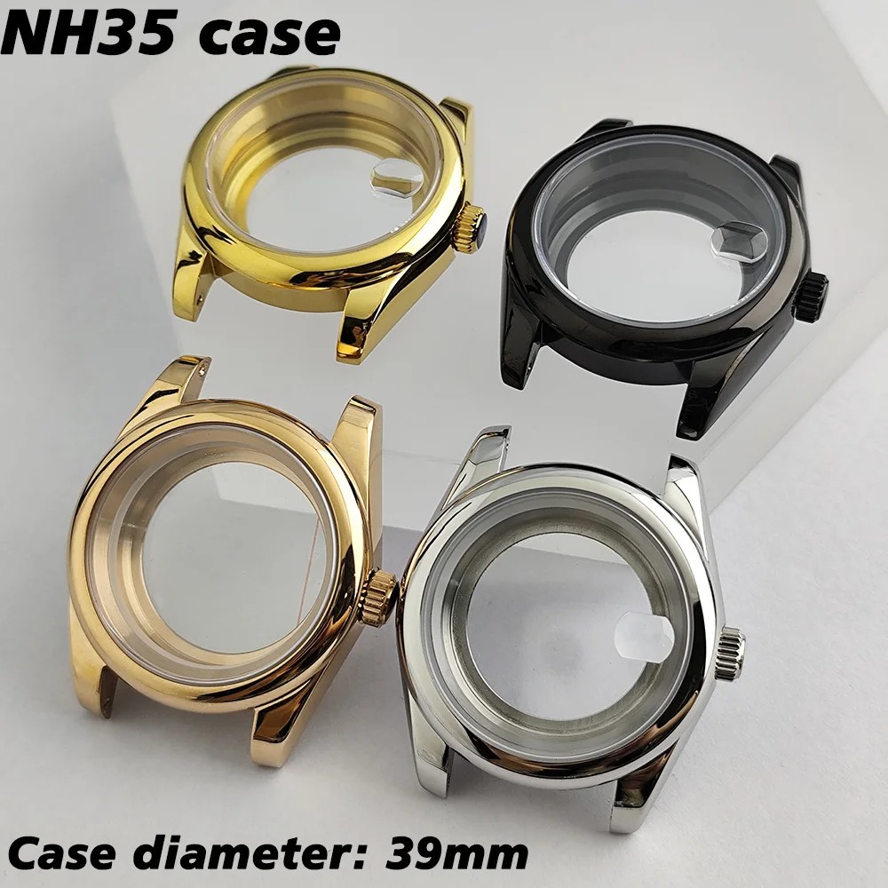 39mm /36mm O  yster round edged stainless steel case with sapphire glass suitable for NH35/36 movement silver black rose gold