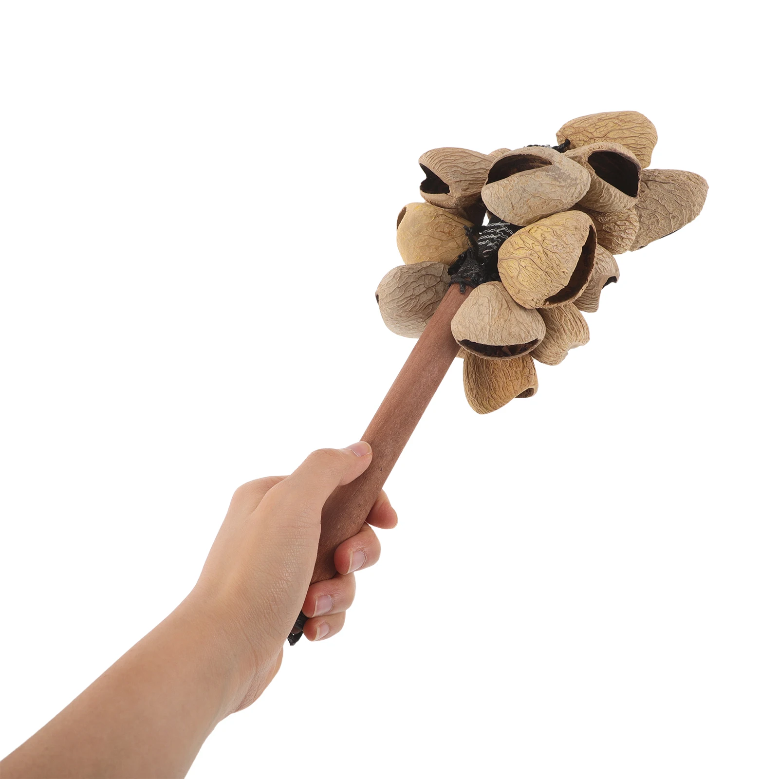 

African Bell Tribal Musical Instruments Wooden Handle Maracas Percussion Light Brown Rattles Bells