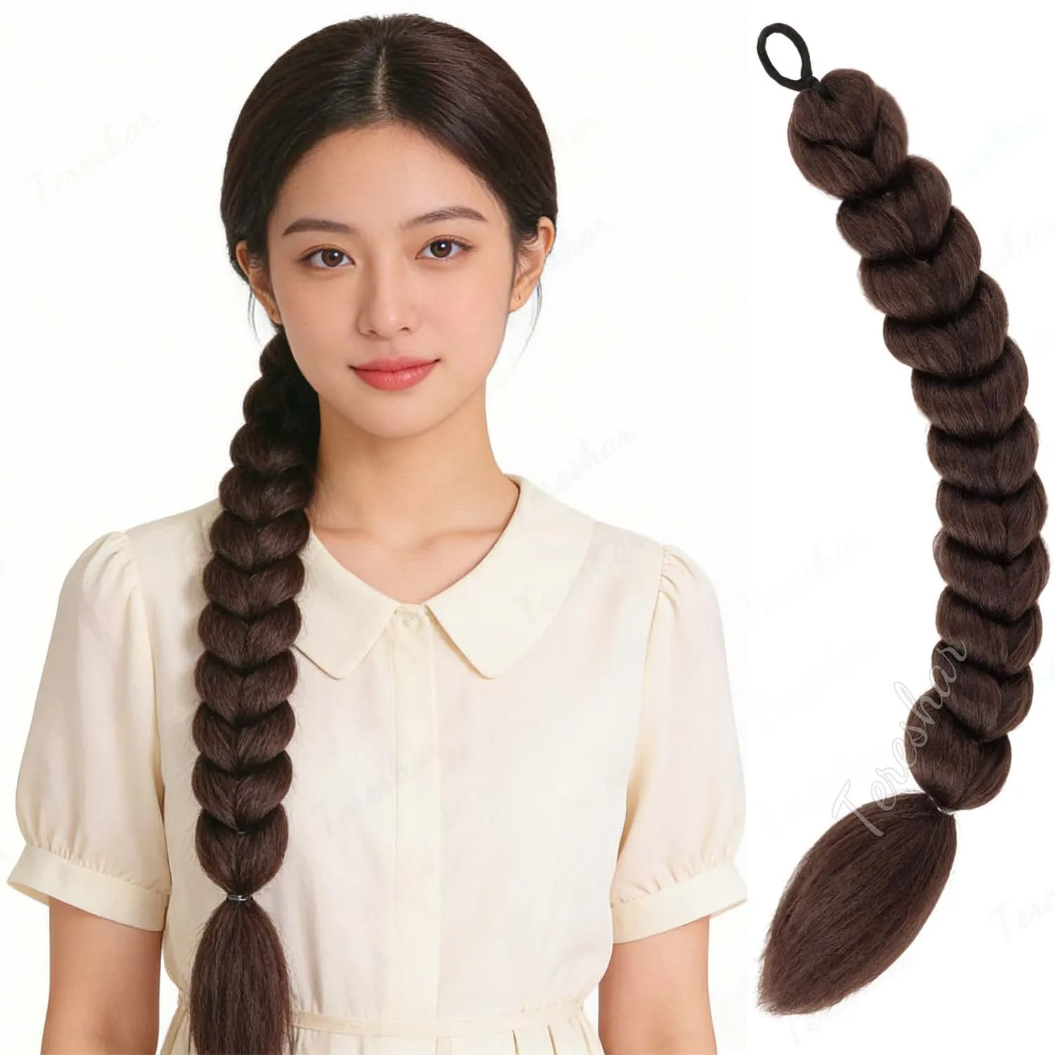 

Synthetic 22inch Braided Black|Brown|Purple|Pink Hair Ponytail Pre Braiding Hair Extensions for Women Girls Daily Wear,Rumi Hair