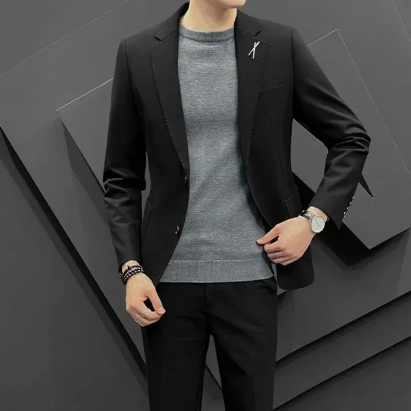 Full Men\'s Suits and Blazers Dress Korean 2 Piece Outfit Set Male Formal Groom Wedding New In Slim Fit Spring Autumn Classic