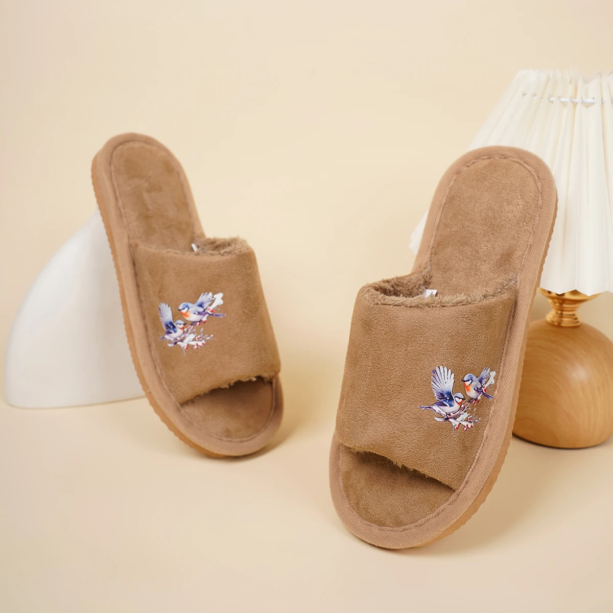 女性の柔らかい毛皮のような屋内スリッパ,メモリフォーム,かわいいプリント,茶色の漫画,夏,秋,冬,4シーズン,オープン,寝室,メイラードスタイル