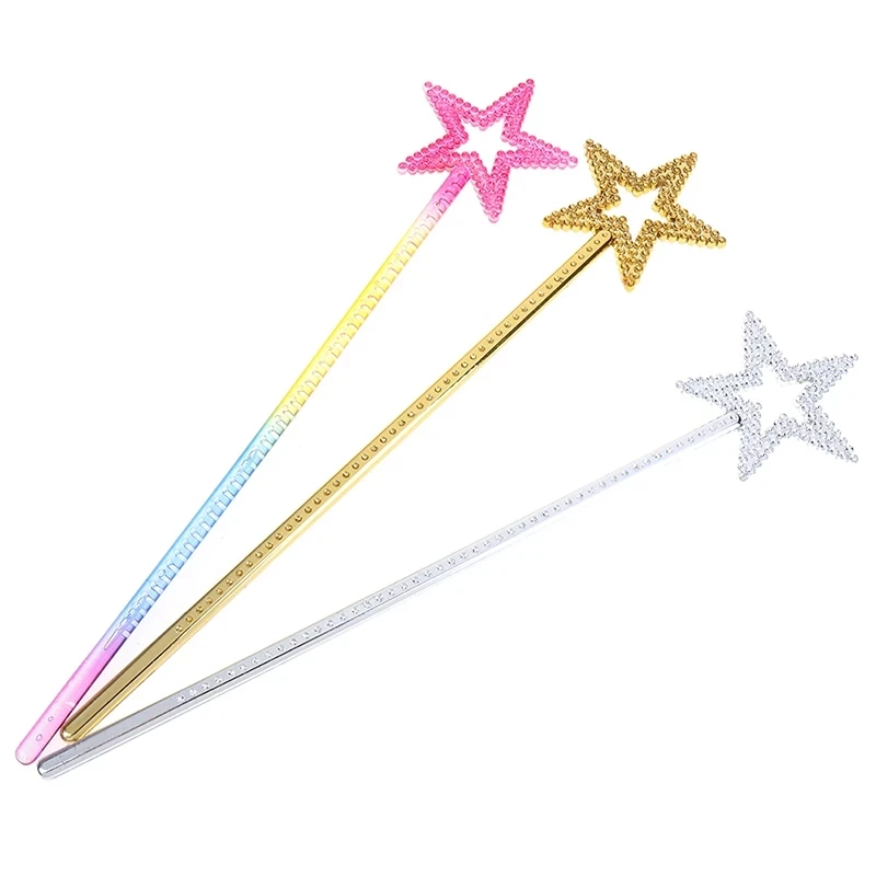 Fairy Wand 13 Inches Golden Silver Angel Star Magic Wand Five-Pointed Star Princess Magic Fairy Cane For Girls Stage Elf Cost