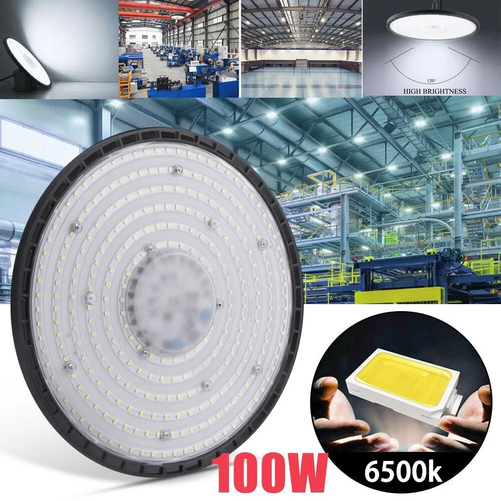 

New LED High Bay Light 100W UFO WorkLight Torch 6500K Industrial Warehouse Factory Workshop Lights