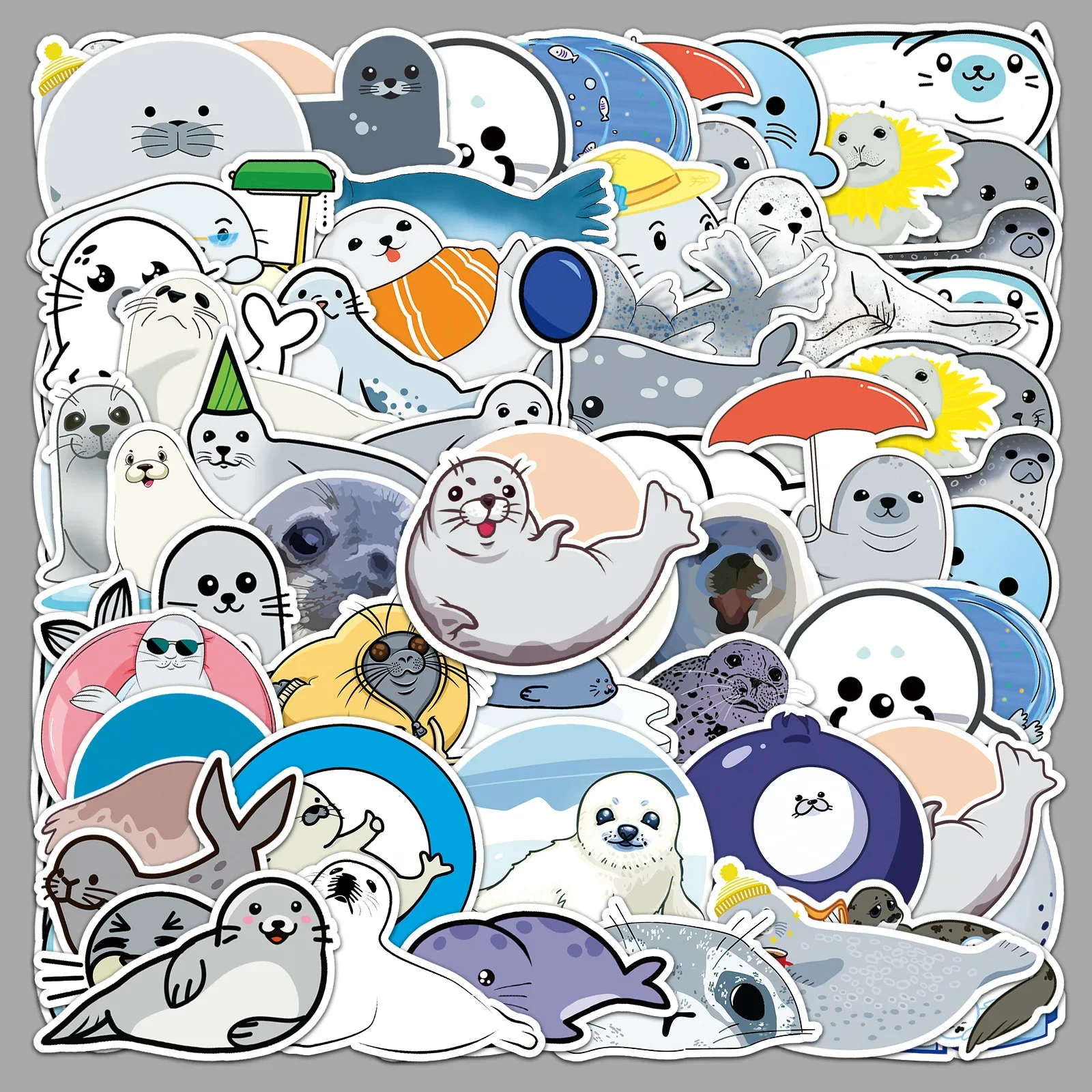 60 個海の動物かわいいアザラシ漫画落書きステッカー装飾ギターオートバイスケートボード防水デカール子供のおもちゃギフト