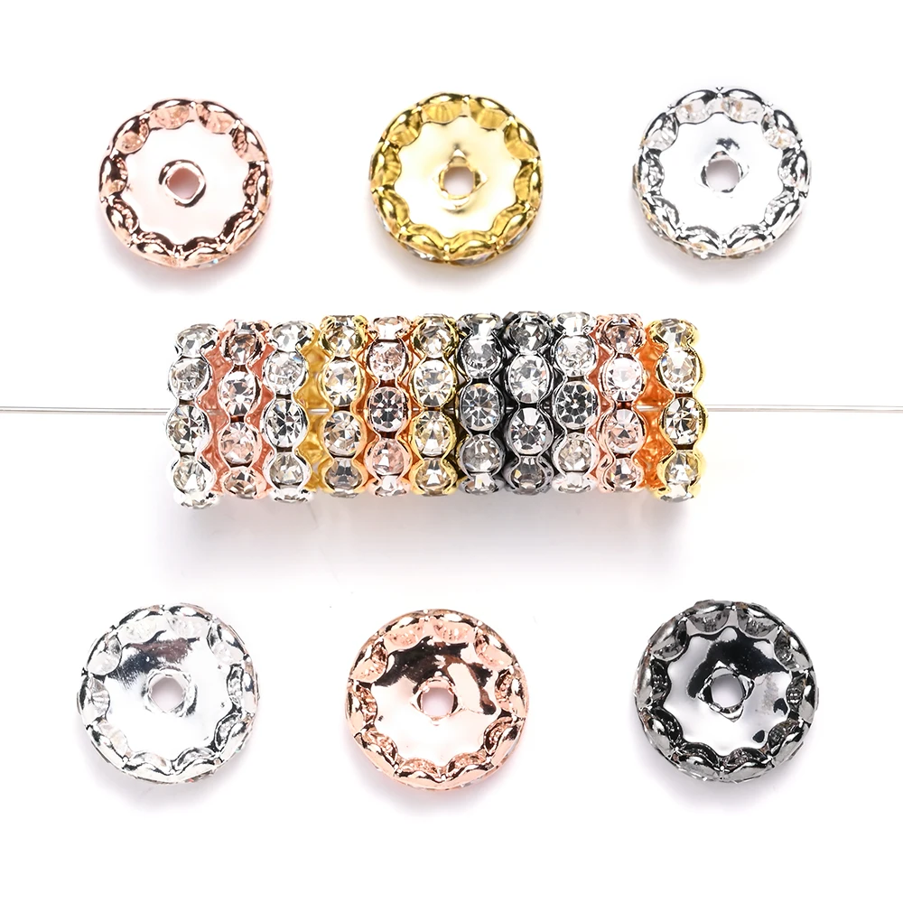 20 Stück 15MM Glitzernde Strass-Blumen-Abstandsperlen aus Legierung, Funkelnde Kristall-Wellen-Rondelle-Perlen für DIY-Schmuck-Bastelzubehör – Detail 5