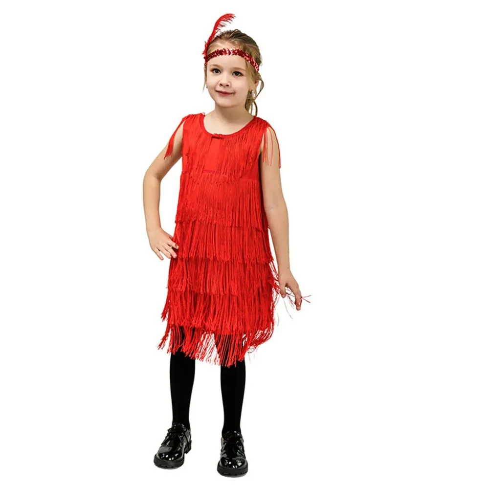 Meisjes Latin Dance Fringe Jurk Kids Flapper Kostuum Jaren 1920 Jazz Kwastje Outfit voor Party Ballroom Prestaties Halloween