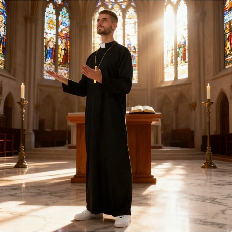 コスチュームアクセサリー ルネサンス時代の聖職者衣装 - クリスマス用のベルベットトリム付き十字架付き祭服