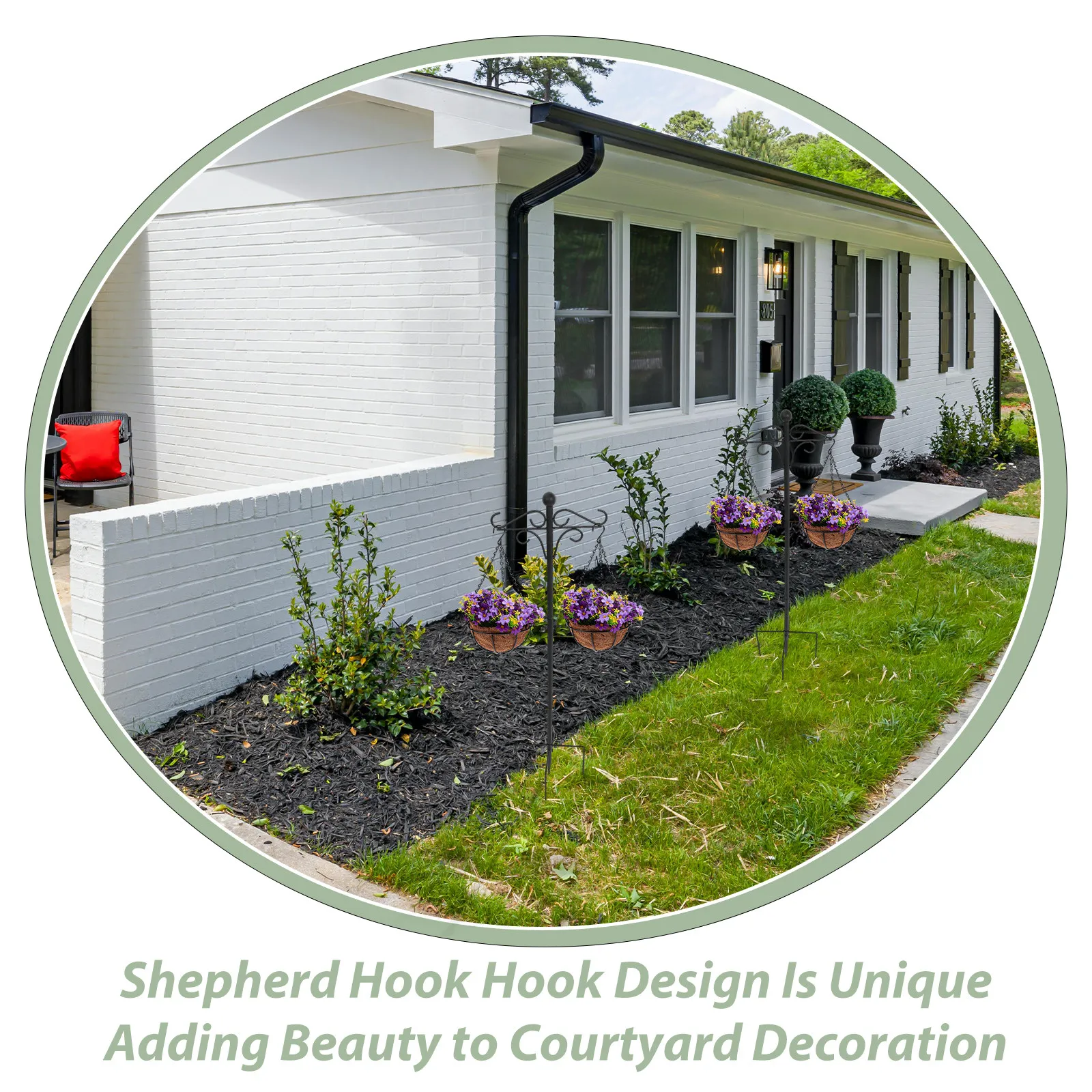 Black Iron Shepherd Hook Outdoor Garden Inserted Hook 46 Inch Double Hanger Plant Basket Solar Light Holder Bird Feeder Stand