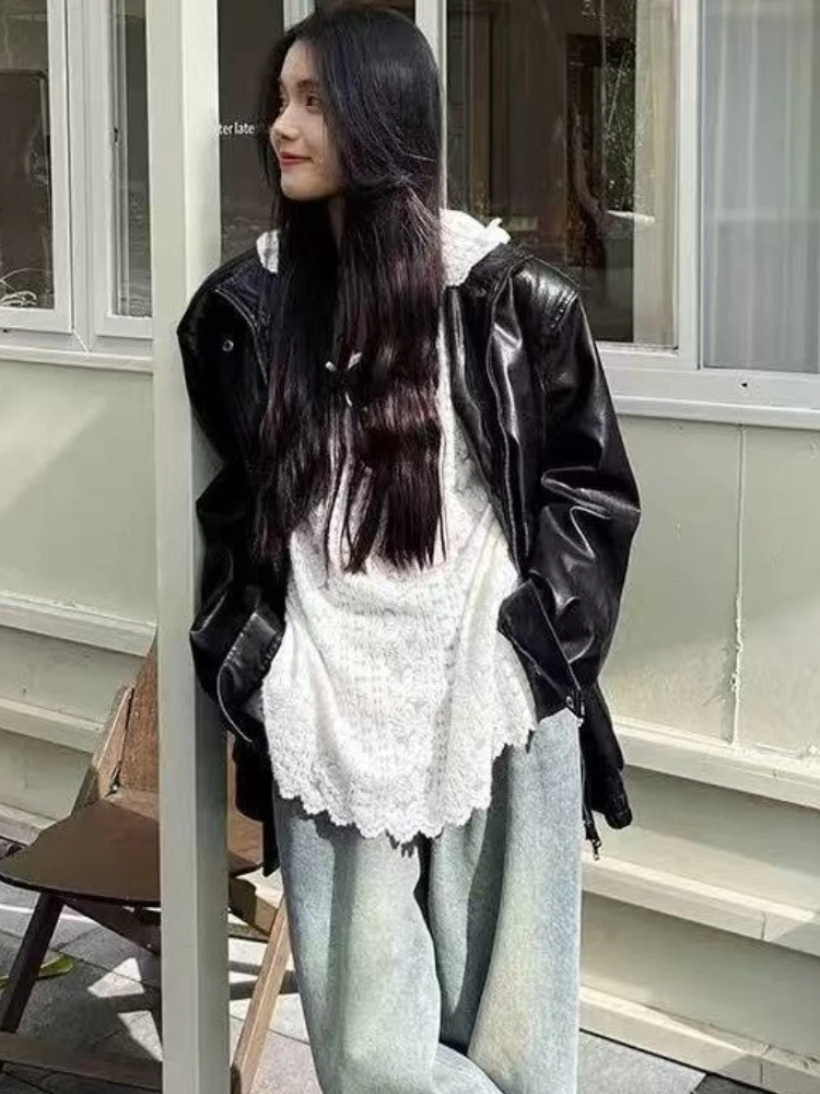

White Hoodies Lace Knitted Loose Fit Design Spring Korean Style Elegant Long Sleeve Breathable All-match Aesthetic Female Chic