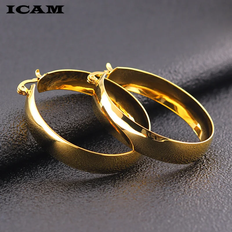 ICAM  Gold Color Circle Oversize Earring Set For Women Vintage Wide Statement Hoop Earring Ladies Jewelry Wholesale 2019